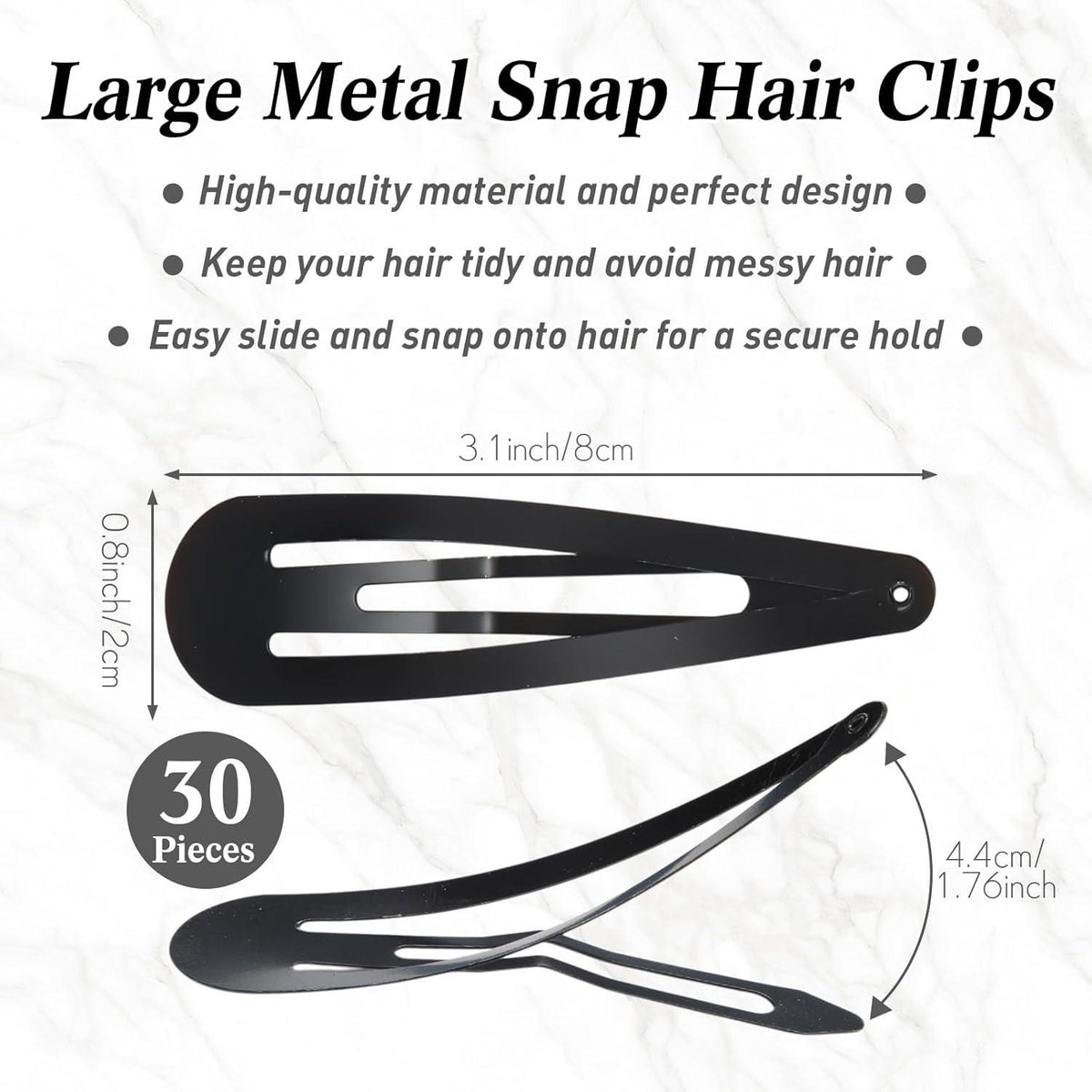 30 Stücke 3,1 Zoll Große Metall Snap Haarspangen Schwarz