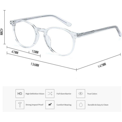 Vintage Runder Brillenrahmen Nerdbrille Retro Klare Linse