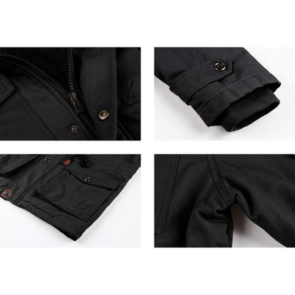 Herren Winterparka Fleecegefüttert mit Taschen & Kapuze Schwarz