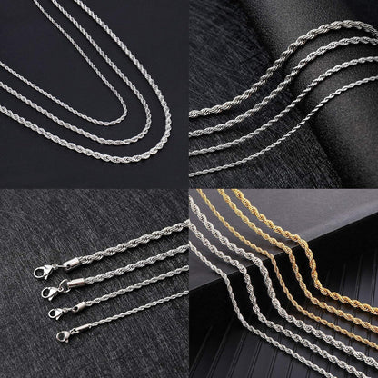 Herren Damen Halskette Edelstahl Verdrehte Kette 2-5mm Silber 45-80cm