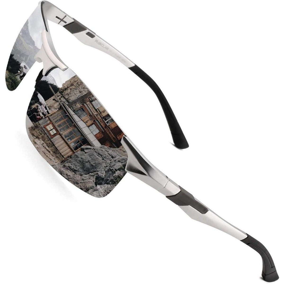 Polarisierte Sportsonnenbrille Herren, Al-Mg Metall, Silber Verspiegelt