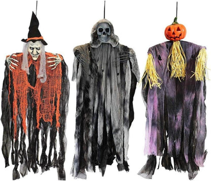 Halloween-Dekorationen 3-teiliges Set Geister Sensenmann Hexe