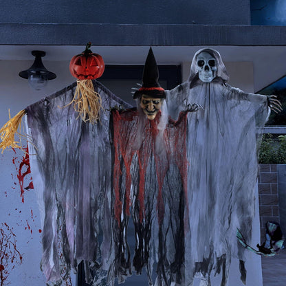 JOYIN 3er Set Halloween Geister-Dekorationen 90 cm für Outdoor, Sensenmann, Hexe