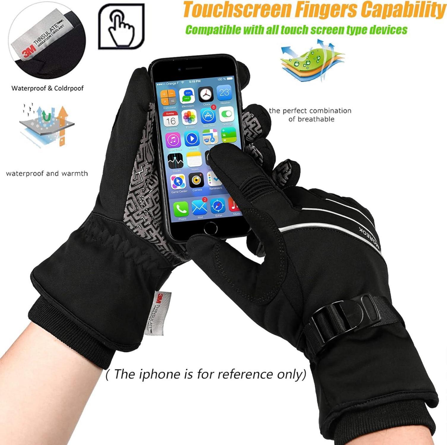 BIKINGMOREOK Winterhandschuhe Warm Touchscreen -30°F Wasserdicht Schwarz