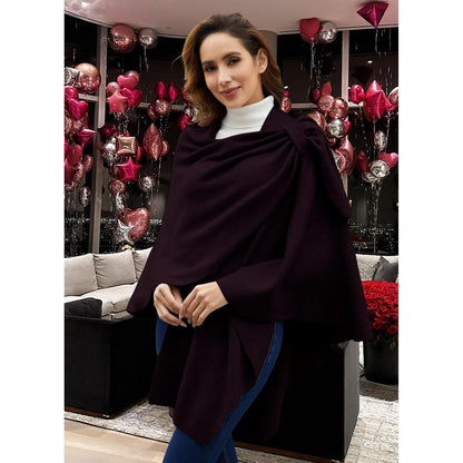 Damen Poncho Strick Cape Cardigan Einheitsgröße Burgunderrot