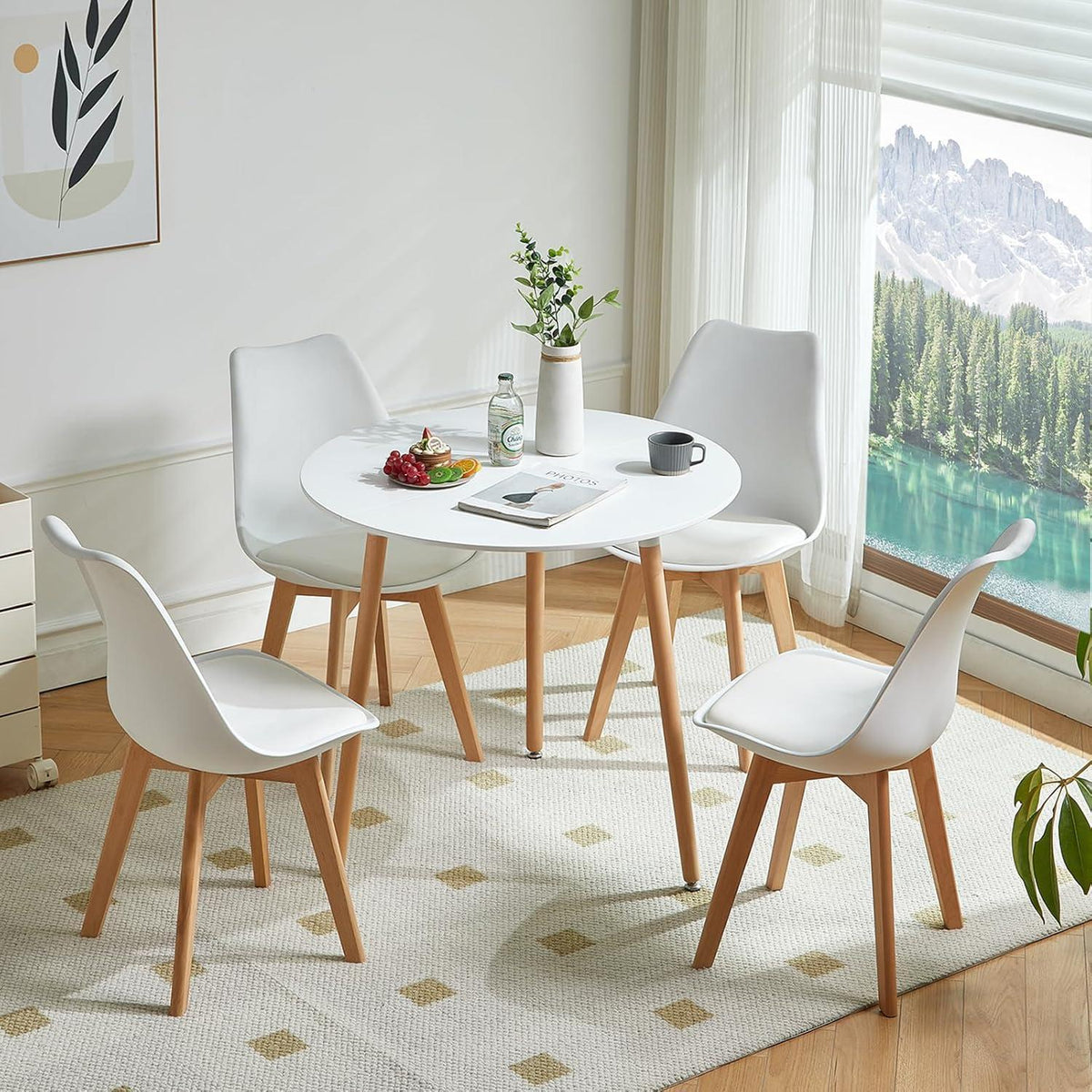 Runder Esstisch Weiß Skandinavisch | 80x72cm Küchentisch Holz
