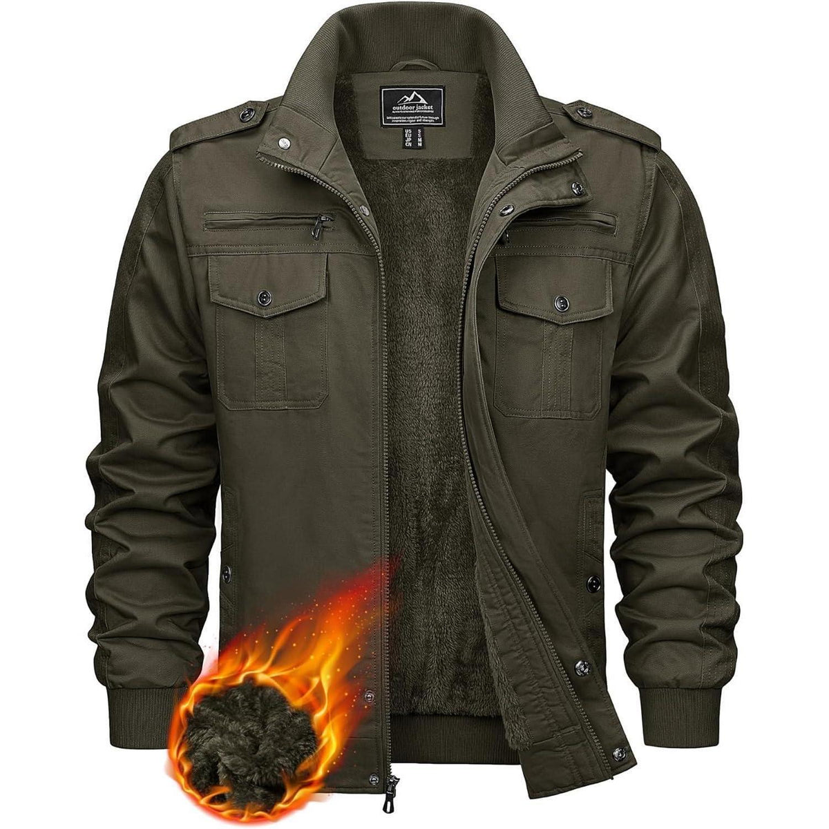 Herren Winterjacke Sherpa gefüttert Militär Cargo Stehkragen Grün