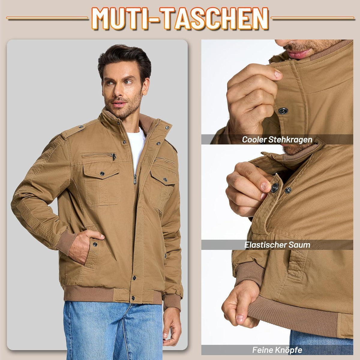 Herren Winterjacke Sherpa gefüttert Khaki XL