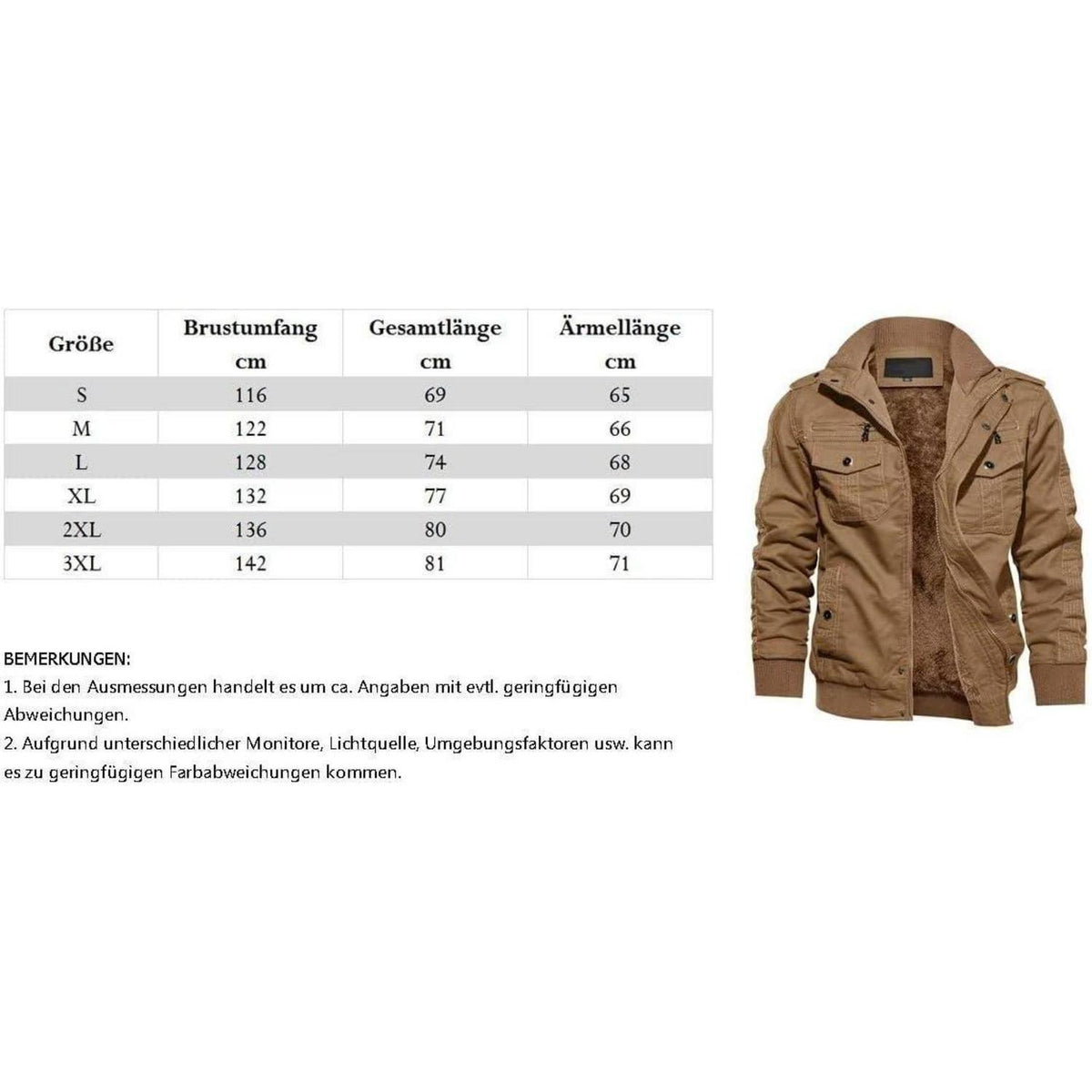 Herren Winterjacke Sherpa gefüttert Khaki XL
