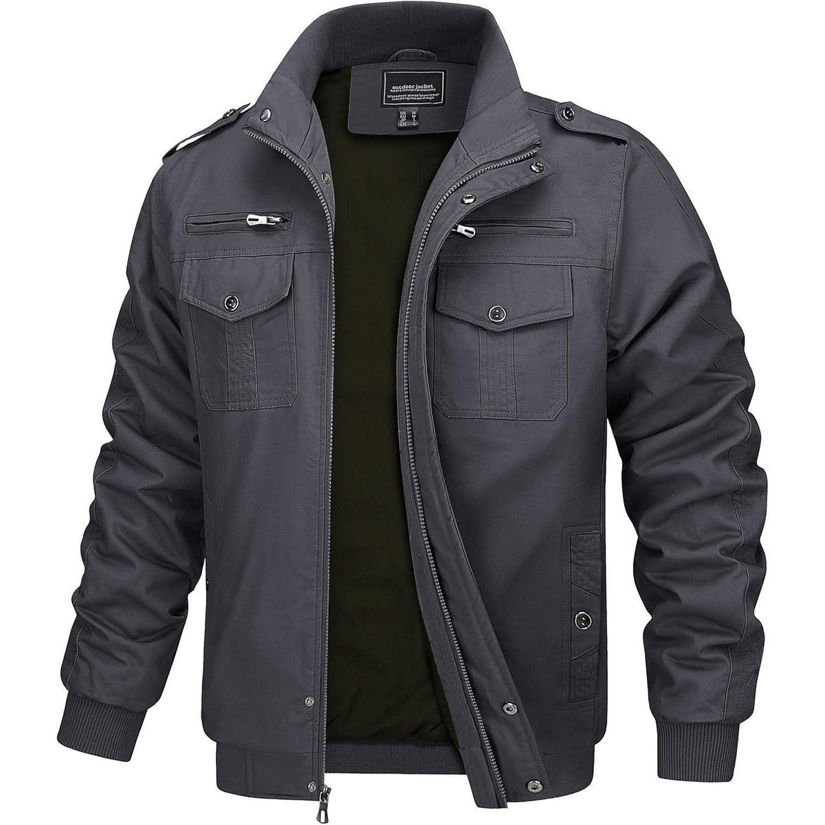 Herren Übergangsjacke Cargo Militärjacke Winddicht Grau XL