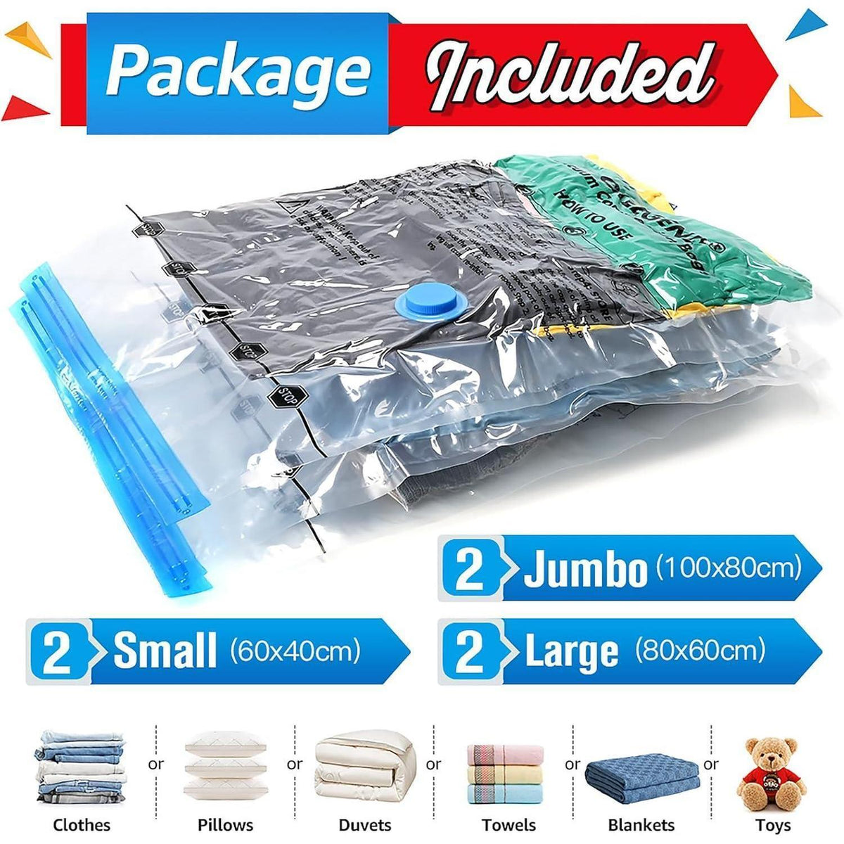 Vakuumbeutel Set 6er Pack – Platzsparende Aufbewahrung für Kleidung