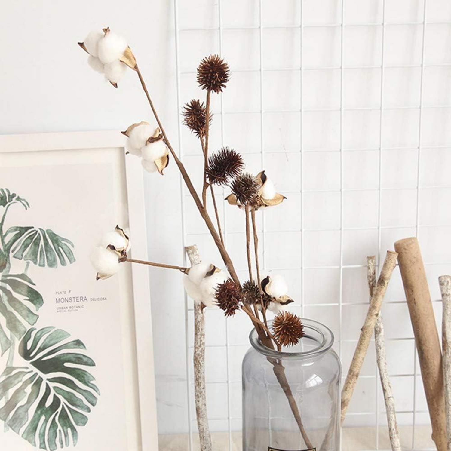 3er Set Baumwollstiele Bauernhaus Blumendeko 68cm Rustikale