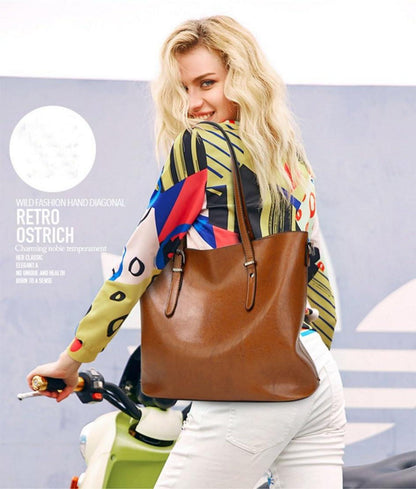 Damen Tote Shopper Handtasche mit Schultergurt PU-Leder Braun