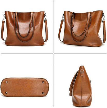 Coolives Damen Tote Shopper Handtasche Braun PU-Leder Magnetverschluss