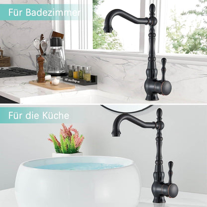 Antiker Bad-Einhebelmischer Schwarz Messing 360° Schwenkbar