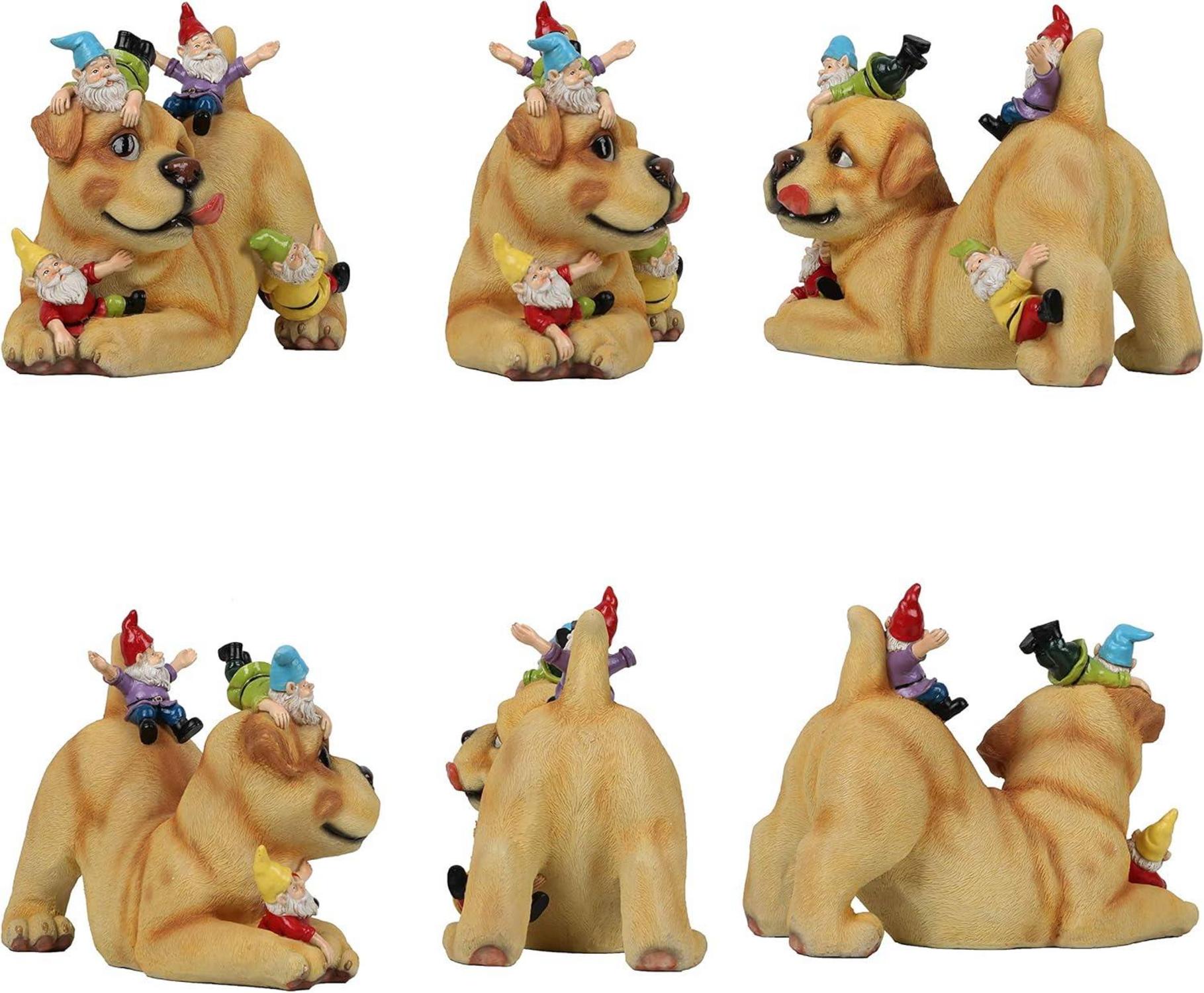 Hunde Gartendeko: 4 Lustige Zwerg Figuren 22cm, Wetterfest