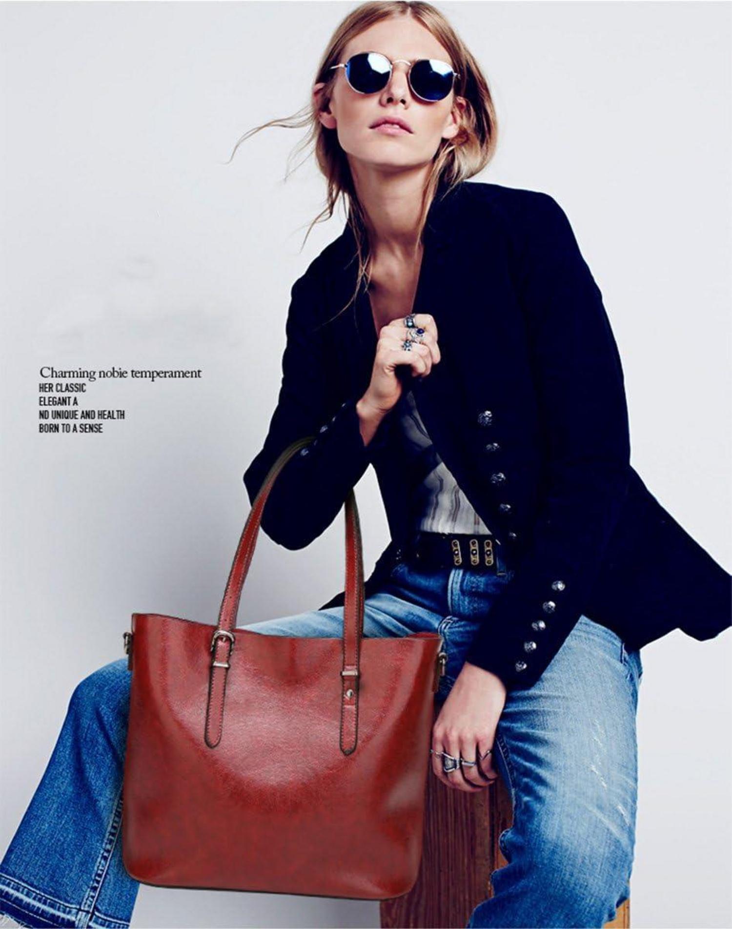 Damen Tote Schultertasche PU-Leder Weinrot