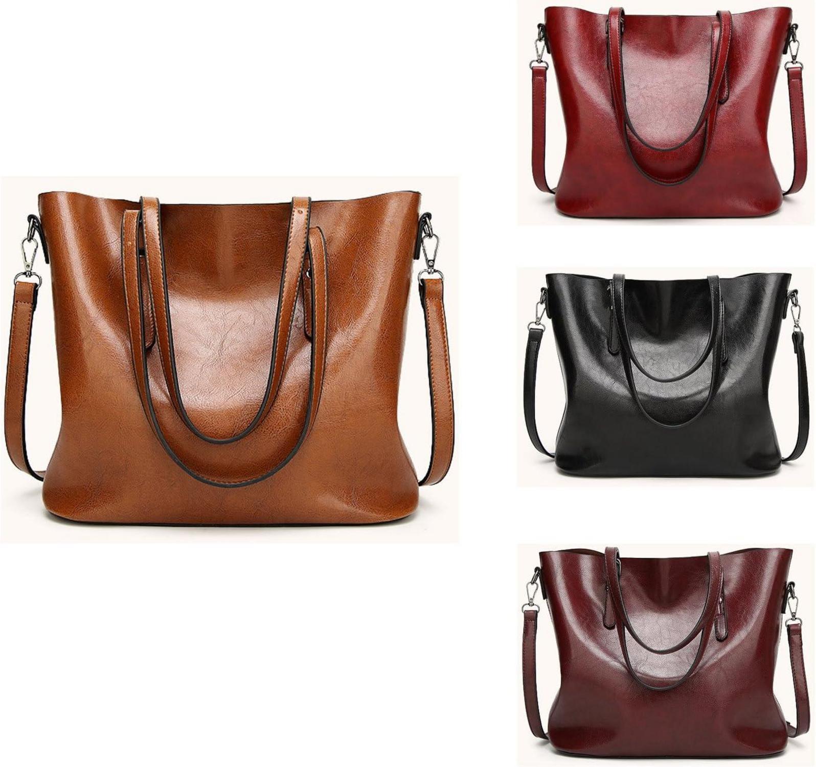 Damen Tote Schultertasche Weinrot PU-Leder große Kapazität