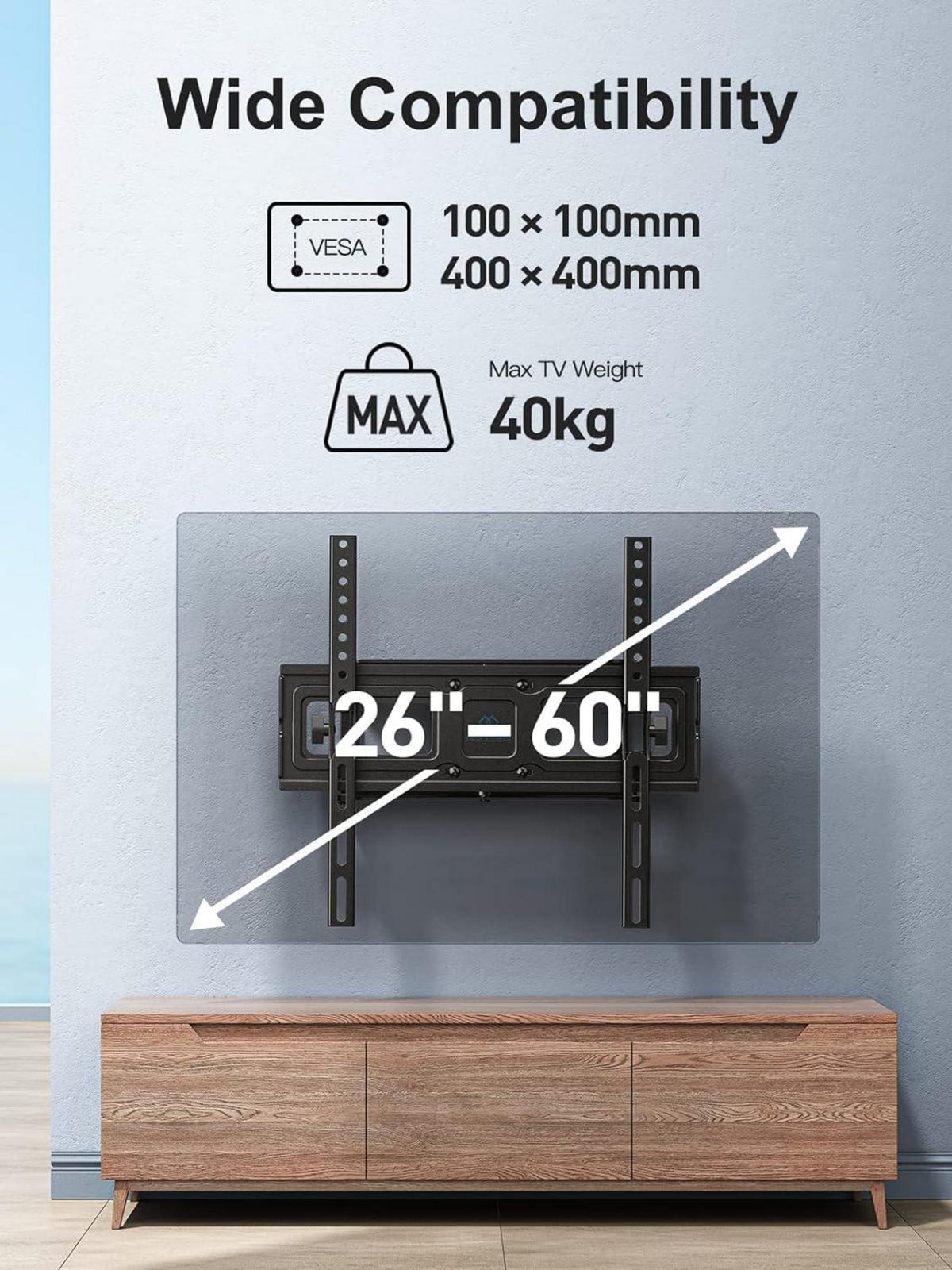 Wandhalterung TV Schwenkbar Neigbar 26-60 Zoll Flach Curved bis 40kg VESA