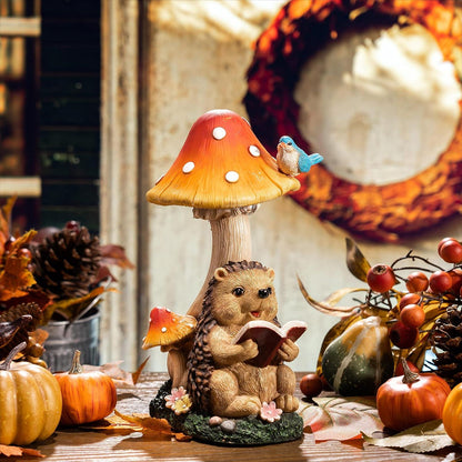Gartendeko Igel mit Pilz Solarleuchte Kunstharz Herbstdeko 26cm