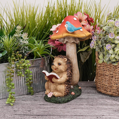 Igel Gartenfigur mit Pilz Solarleuchte 26cm - Herbstdeko für Draußen