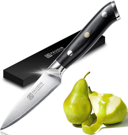 Damast Schälmesser 9cm Japanisches VG10 Küchenmesser G10-Griff