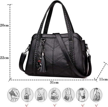 Damen Hobo Schultertasche aus PU-Leder mit Schultergurt - Schwarz