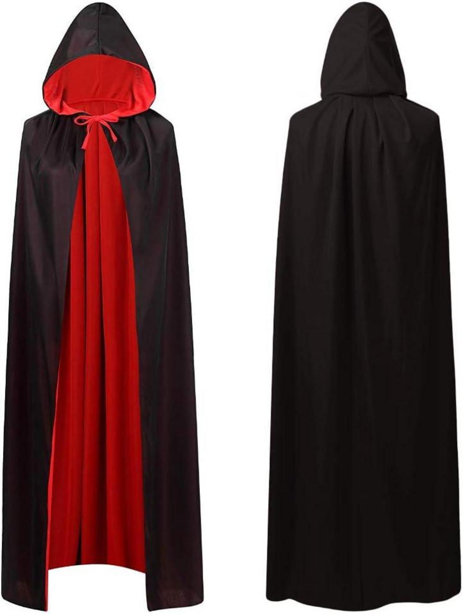 Vampir Umhang Schwarz Rot Kapuzenumhang Halloween Kostüm 150-170 cm