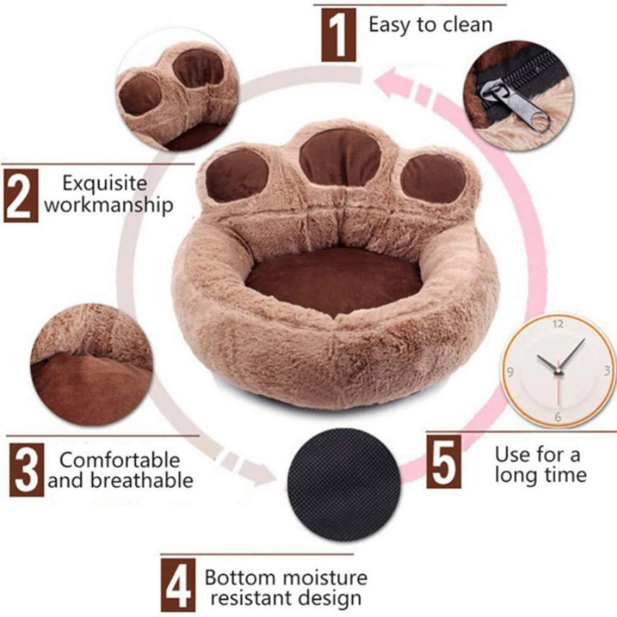 Bärentatze Hundebett abnehmbar – Kaffeebraun, L (73x80cm)