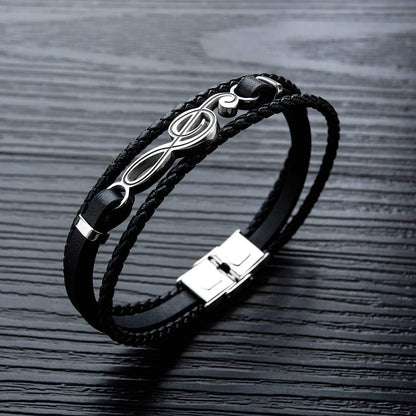 Herren Geflochtenes Leder Armband Schwarz Edelstahl 21 cm