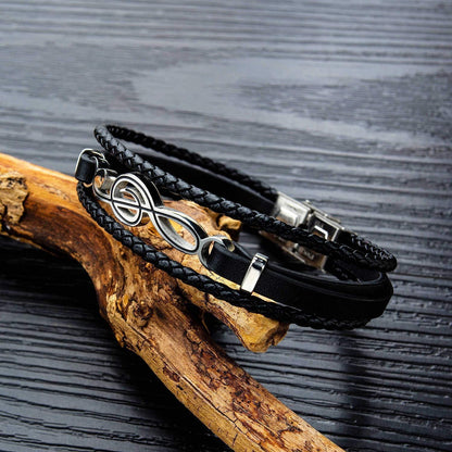 Herren Geflochtenes Leder Armband Schwarz Edelstahl 21 cm