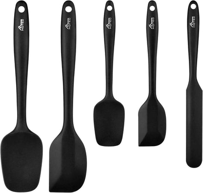 5-teiliges Silikon Spatel Set in Schwarz, Küchenutensilien zum Backen, Kochen, Mischen - Hitzebeständig, Antihaft, Lebensmittelqualität