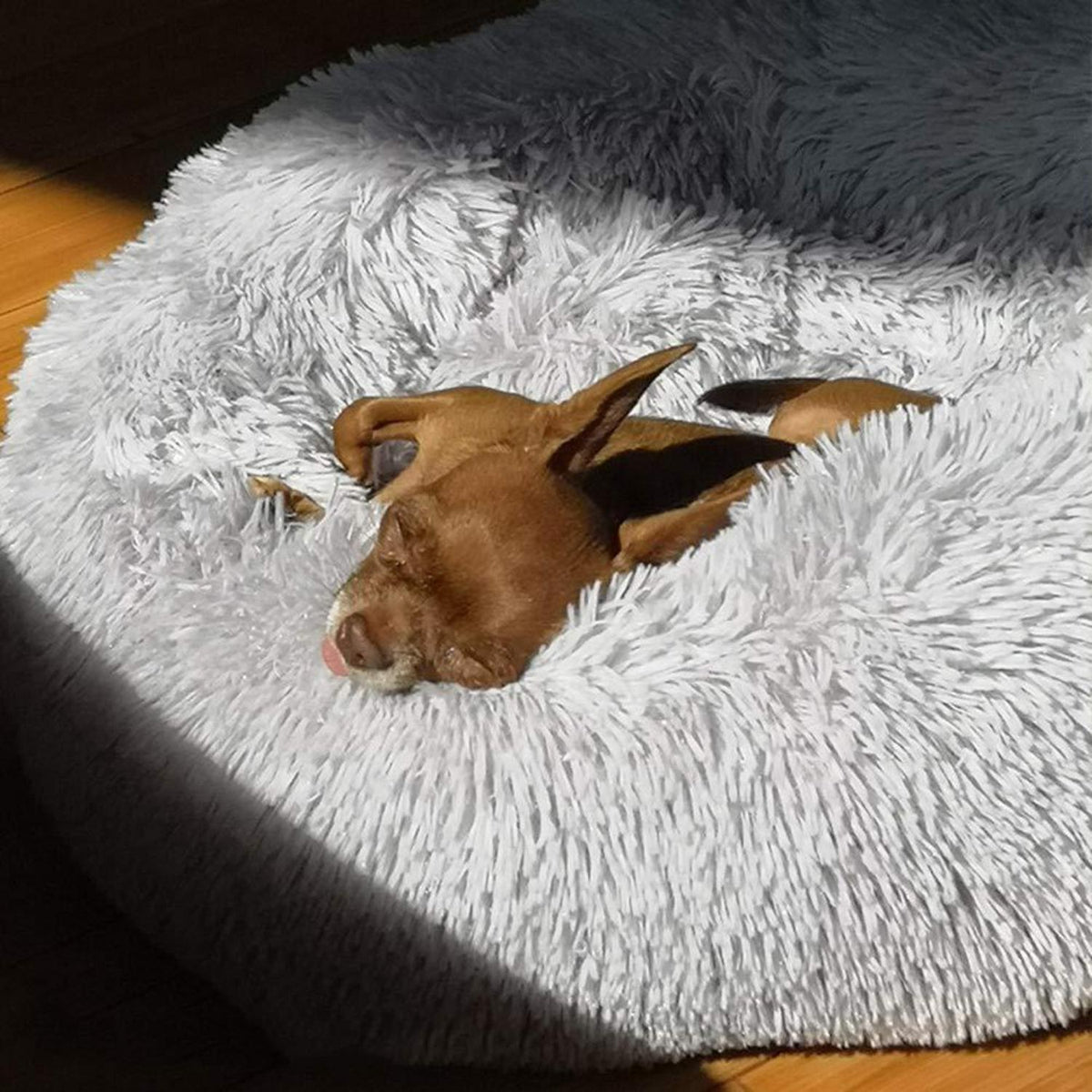 Rundes Hundebett Deluxe Plüsch XXL 120cm Grau