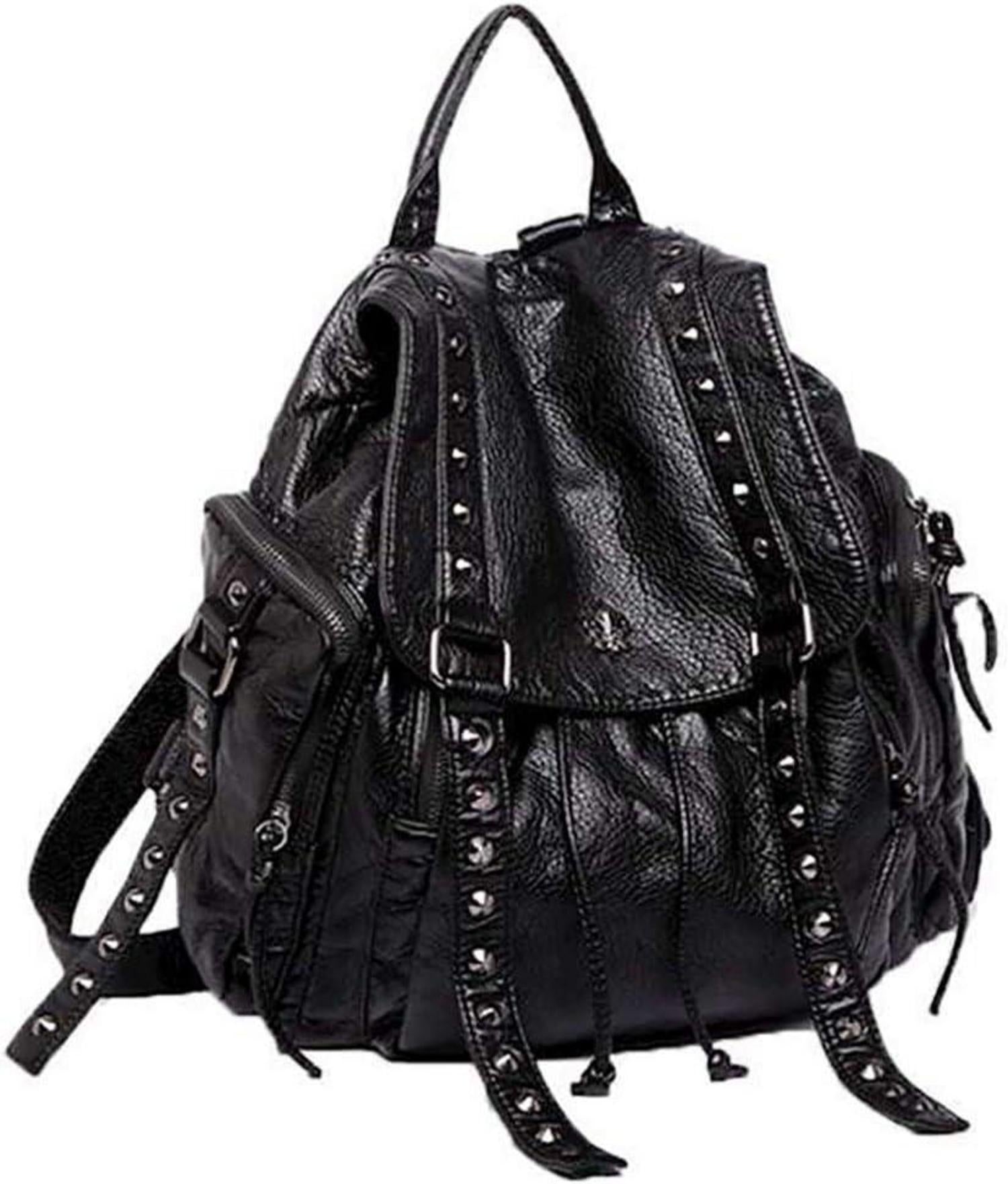 Punk Rucksackhandtasche mit Niet in Schwarz aus PU-Leder