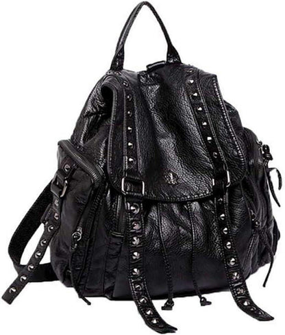 Punk Rucksackhandtasche mit Niet in Schwarz aus PU-Leder
