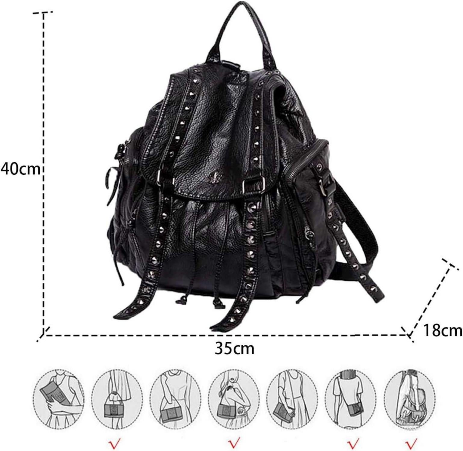 Punk Damen Rucksackhandtasche mit Niet Schwarz PU Leder Teenager Daypack