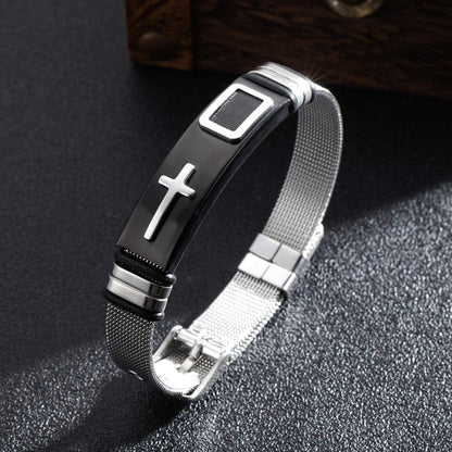 Herren Edelstahl Armband Einstellbar Mesh Armreif Kreuz