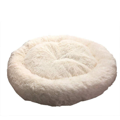 Rundes Hundebett Deluxe Plüsch XXL 120cm Weiß
