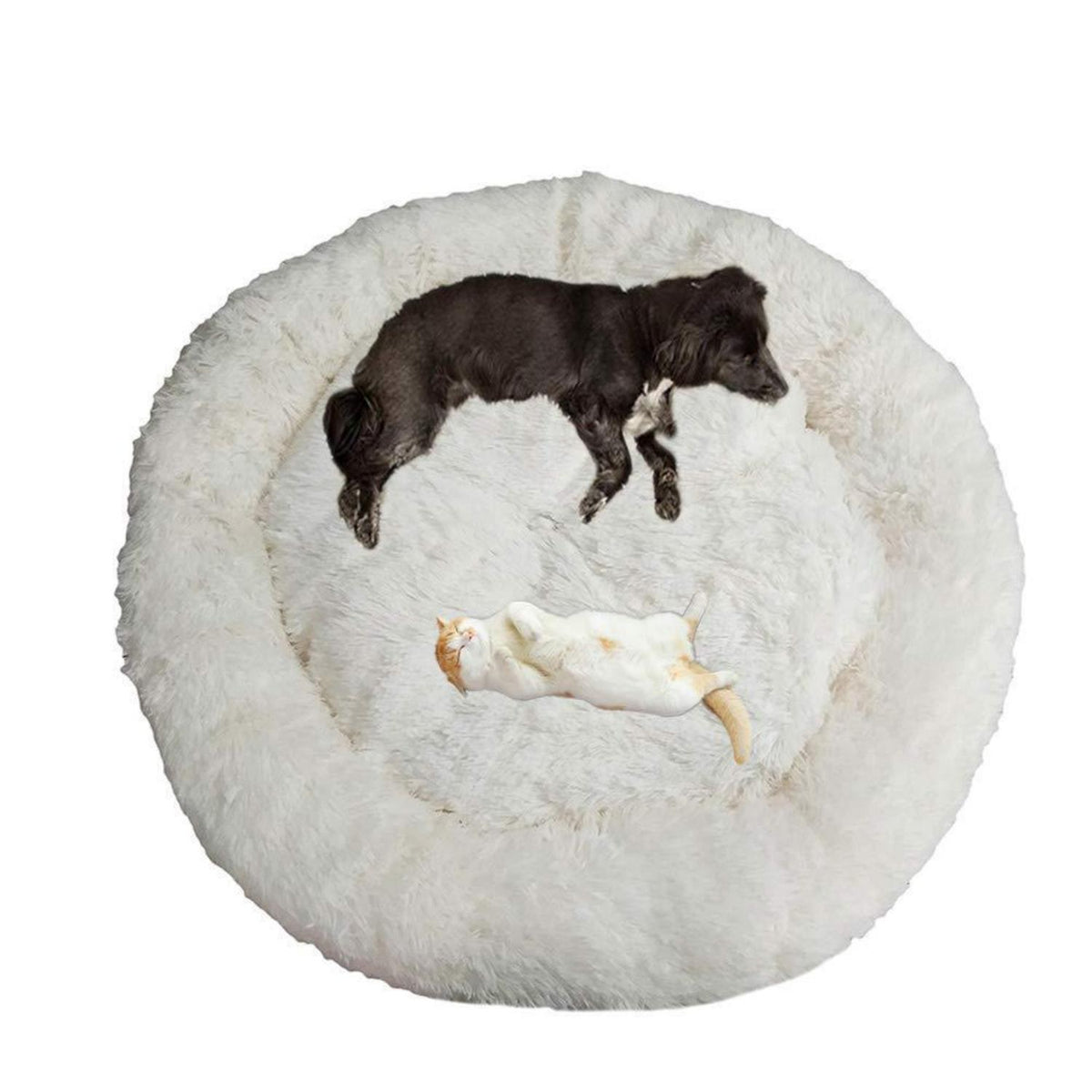 Rundes Hundebett Deluxe Plüsch XXL 120cm Weiß