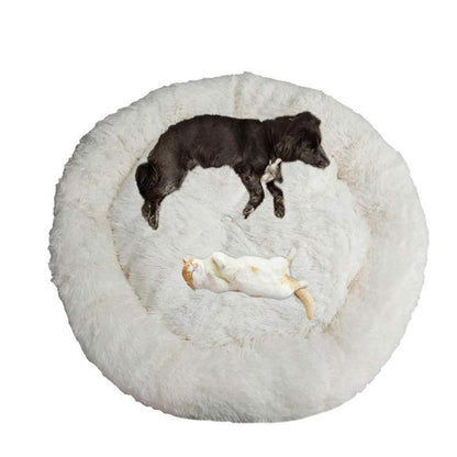 Rundes Hundebett Deluxe Plüsch XXL 120cm Weiß