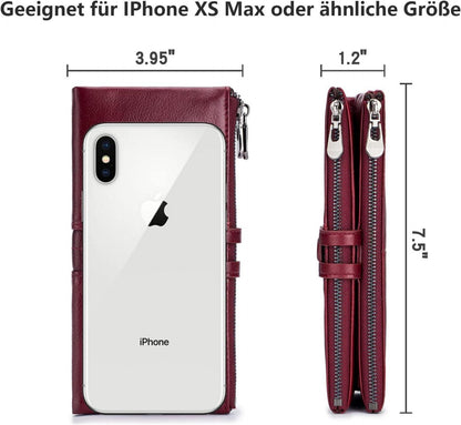 Damen Geldbörse Vintage Leder RFID Schutz 13 Karten Handyfach