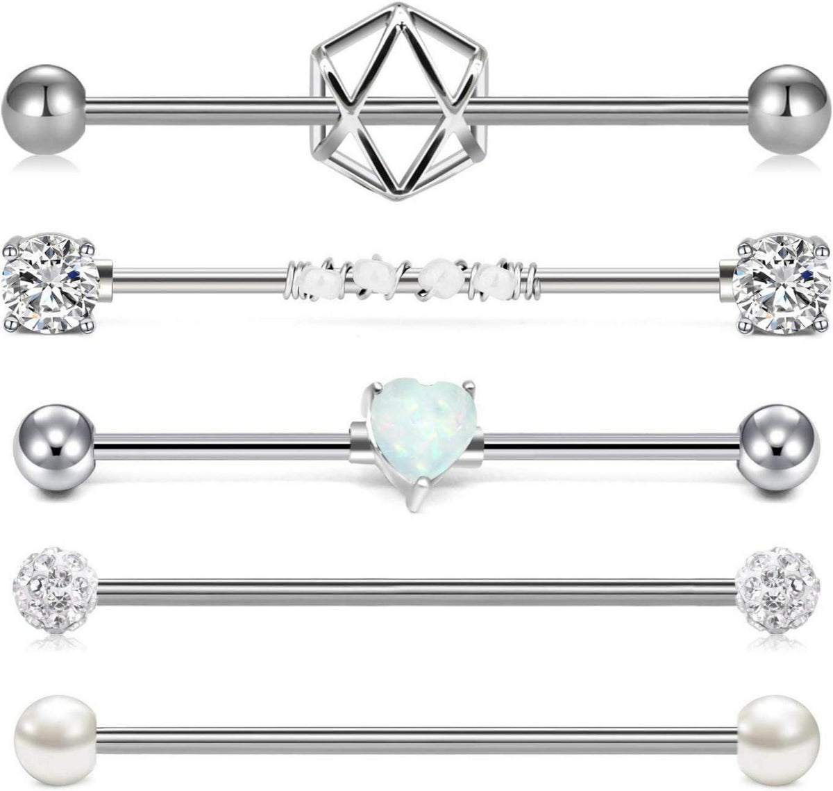 Industrial Piercing Barbell Set 5 Stück 14G 38mm Edelstahl Ohrschmuck