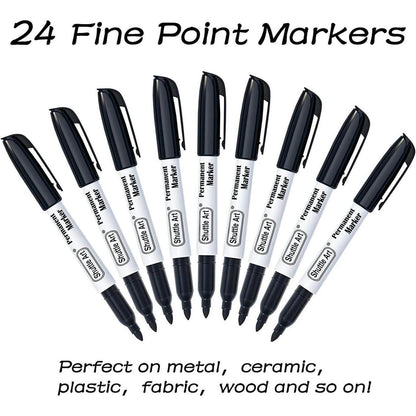 24 schwarze Permanentmarker mit feiner Spitze, wasserfest