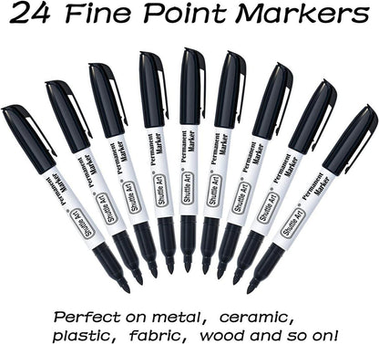 24 schwarze Permanentmarker mit feiner Spitze, wasserfest