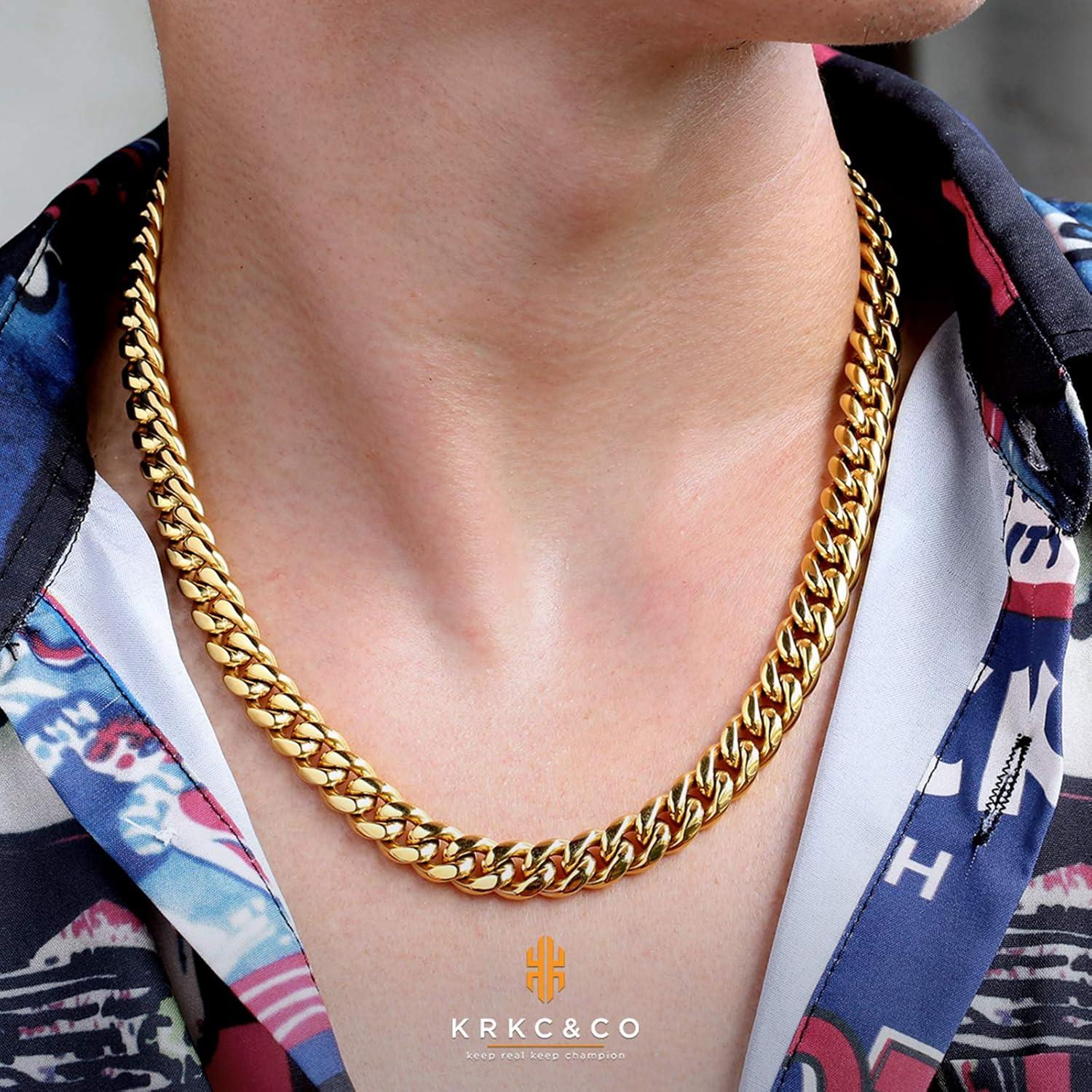 Herren Panzerkette 10/12/14mm 18K Gold Cuban Link Chain