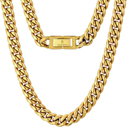 Panzerkette Herren Halskette 10/12/14mm Gold Cuban Link Chain