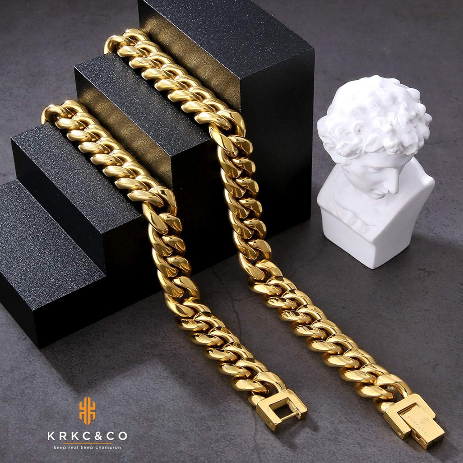 Herren Panzerkette 10/12/14mm 18K Gold Cuban Link Chain 45.7cm