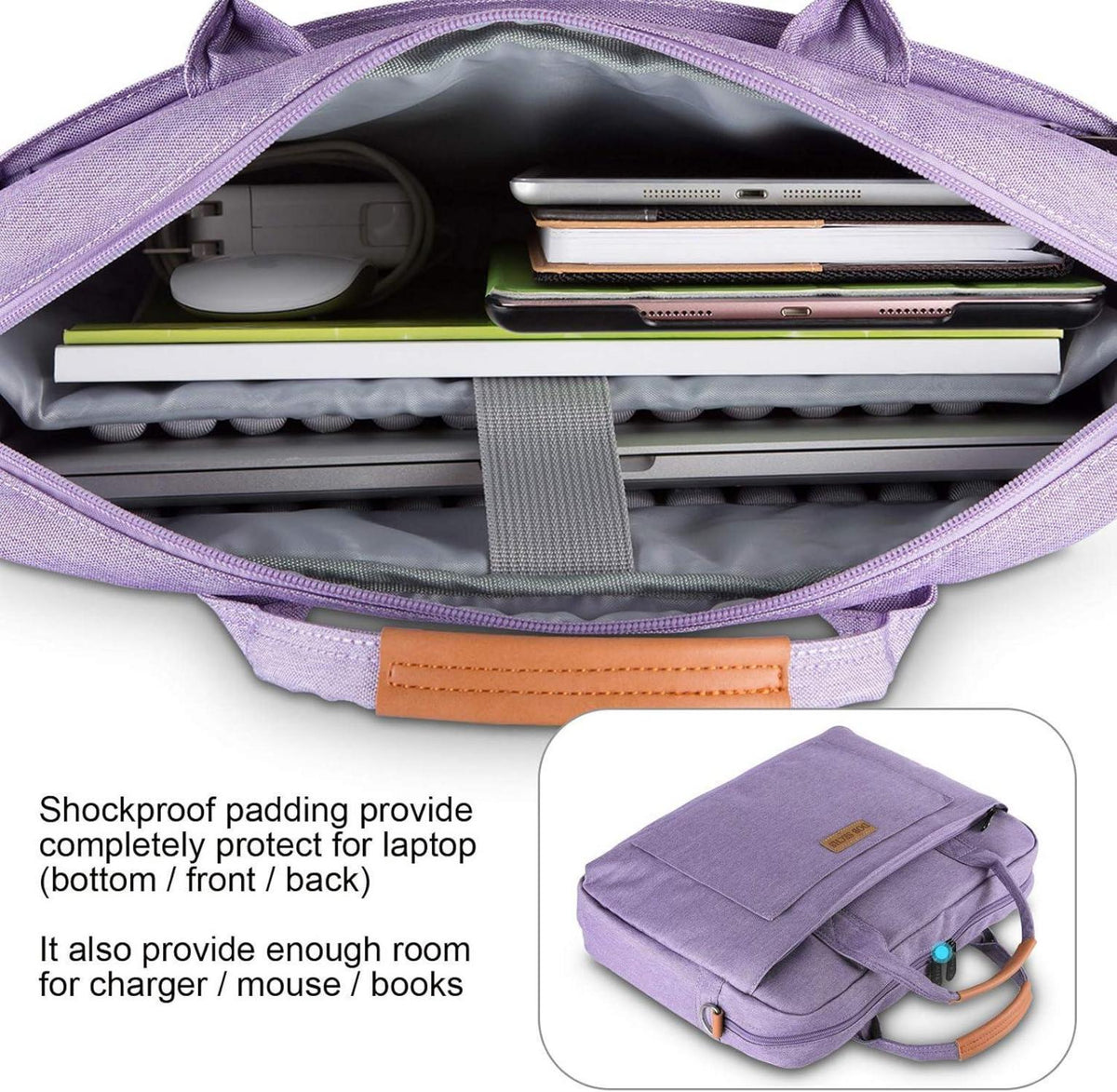 Laptoptasche 15-15.6 Zoll violett, Schultertasche mit Laptopfach & Trolley-Gurt