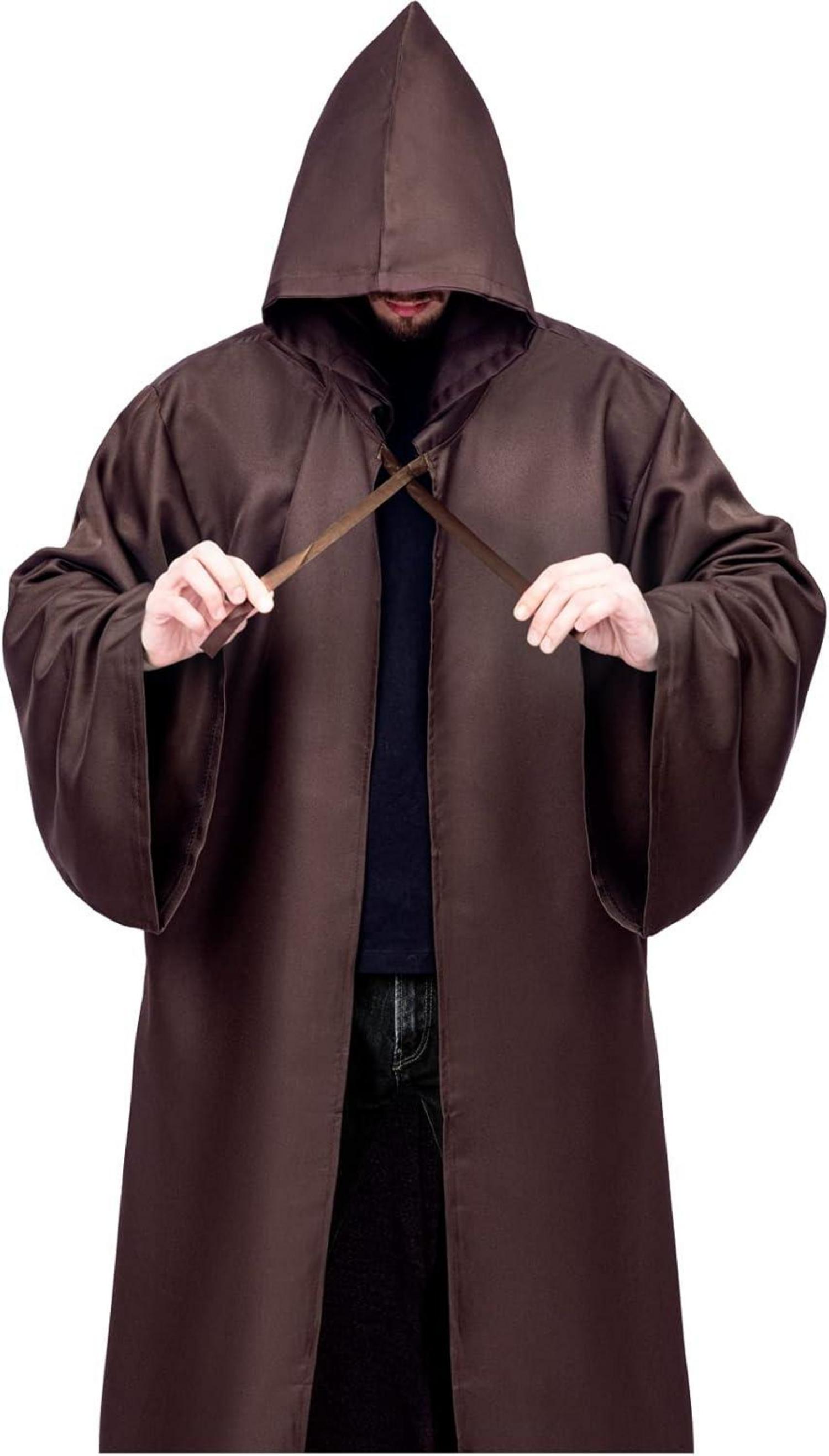 Umhang mit Kapuze Herren Robe Halloween Cape Karneval Fasching Cosplay Braun M