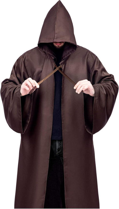 Umhang mit Kapuze Herren Robe Halloween Cape Karneval Fasching Cosplay Braun M